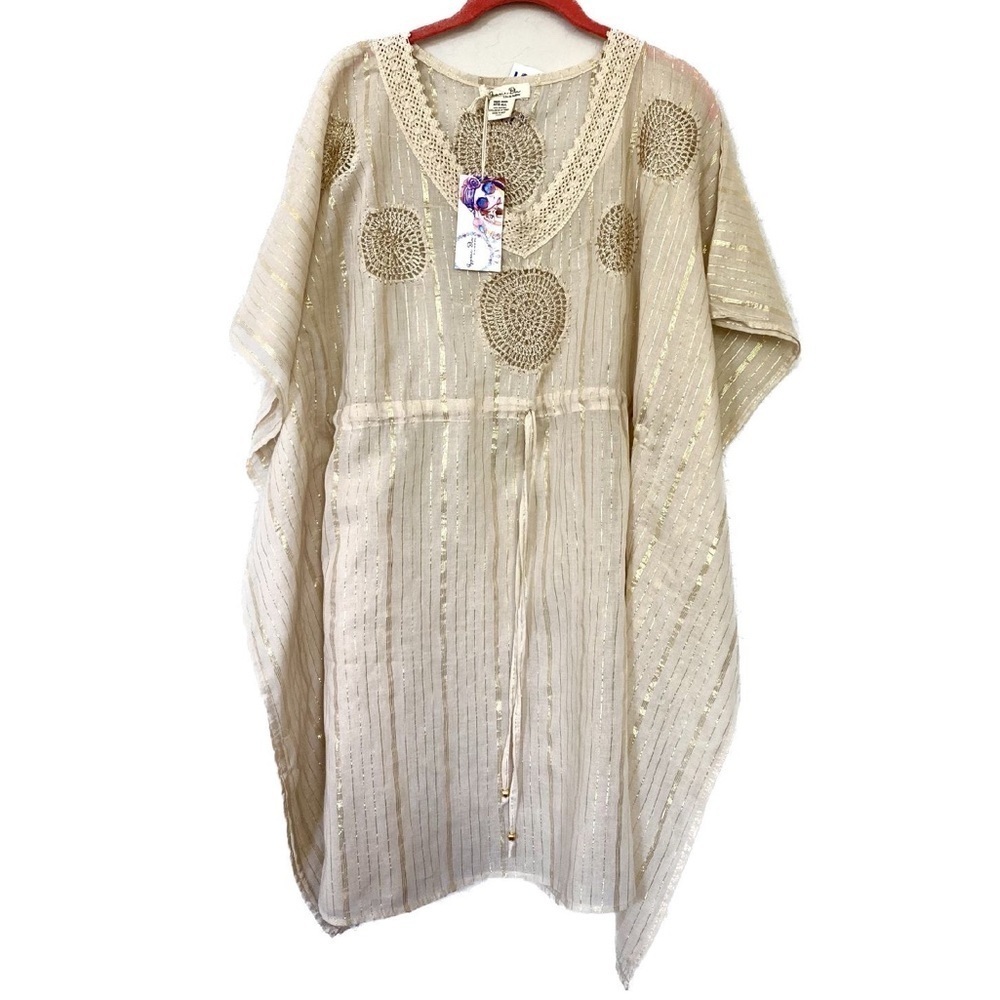 Gypsie Blue Gold Bohemian Lace Cocheted Swim Cover-up One Size NWT